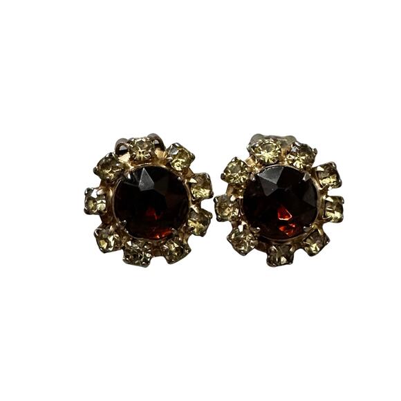 Vintage Topaz Rhinestone Clip On Earrings - Picture 1 of 5